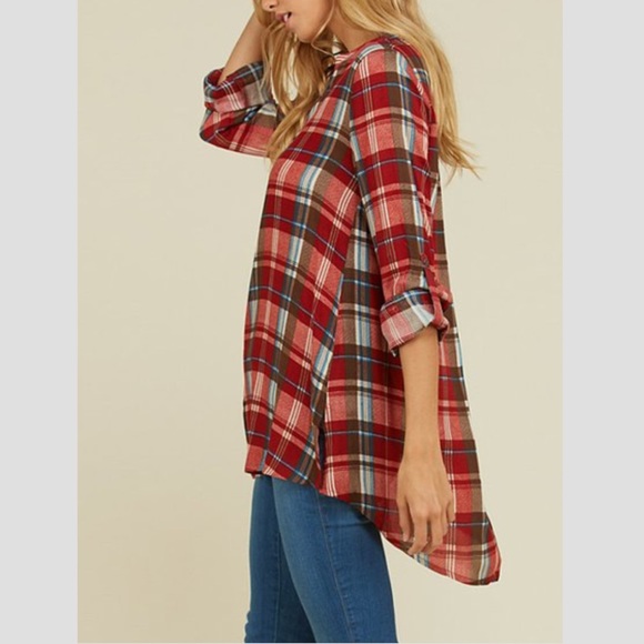 🌿Last One! Rust Plaid Hi-Lo Top! - Picture 3 of 4